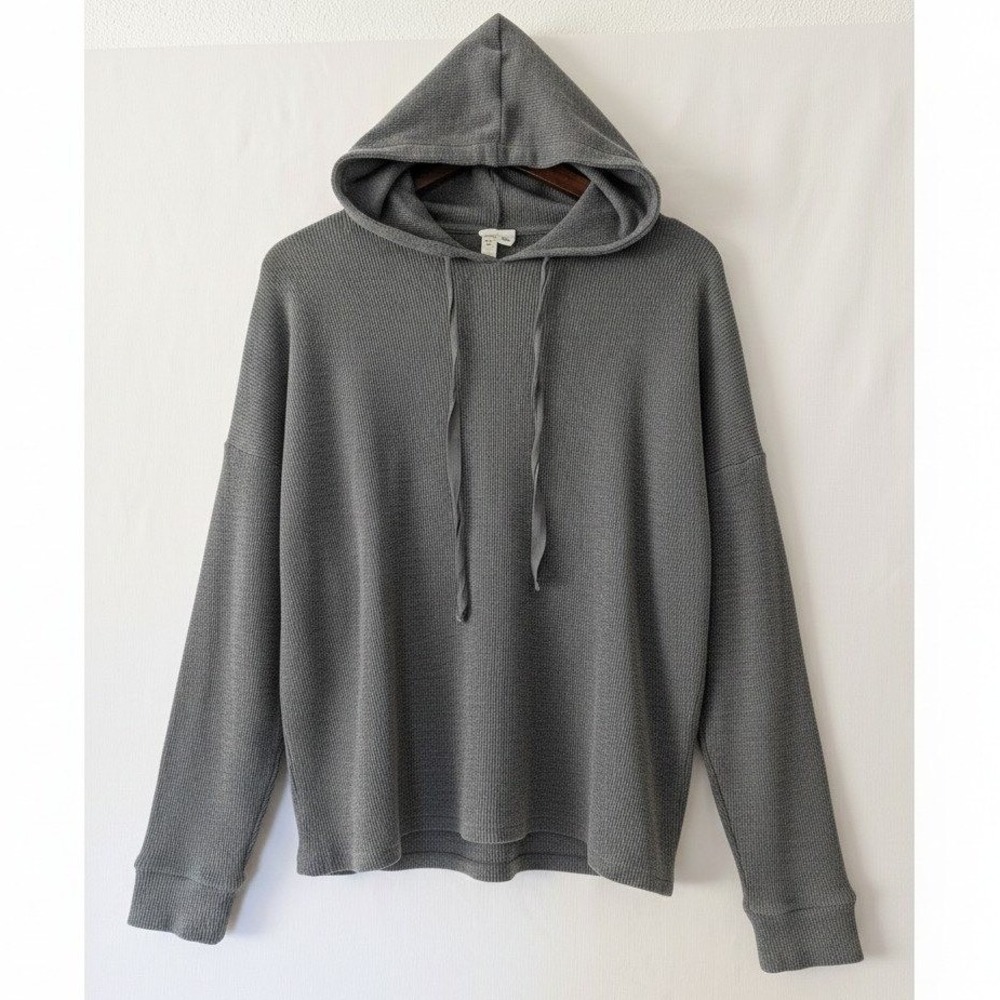 Eileen Fisher Grey Ribbed Tencel Organic Cotton Hooded Sweatshirt Womens Small